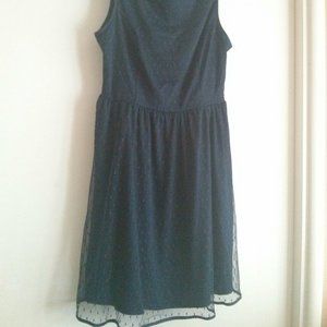 Navy Lace Swiss Dot Dress w/ Back Detail Cocktail Party Holiday Coquette Girly